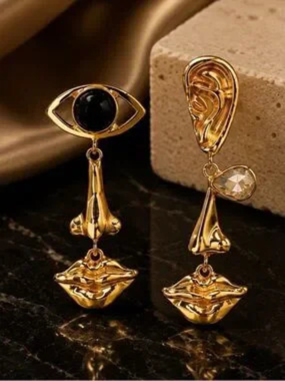 Gold Surreal Face Drop Earrings